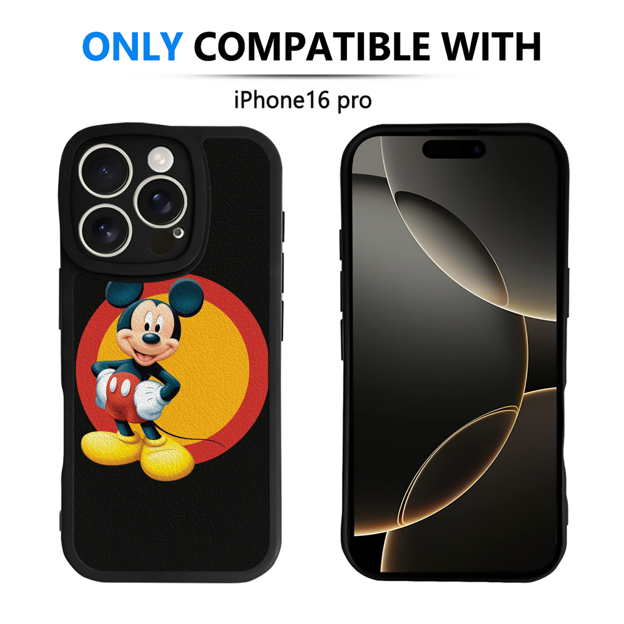 （画像用） ミッキーマウス Mickey Mouse 【iPhone 16シリーズ対応】シリコンスマホケース（レザー調） 材質：シリコン